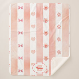 Couverture Sherpa Pink and White Stripe - Coeurs, Rose, Empreinte de