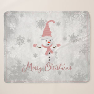 Couverture Sherpa Pink Cute Snowman Holiday Sherpa Blanche