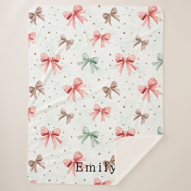 Couverture Sherpa Pink Mint Cream Dots & Bows Christmas   (Devant)