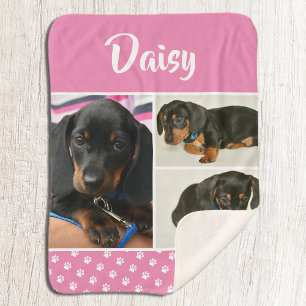 Couverture Sherpa Pink Pet Photo Collage Amoureux des chiens Pawprin