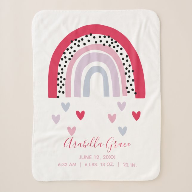 Couverture Sherpa Pink Rainbow Baby Script statistiques de naissance (Devant)