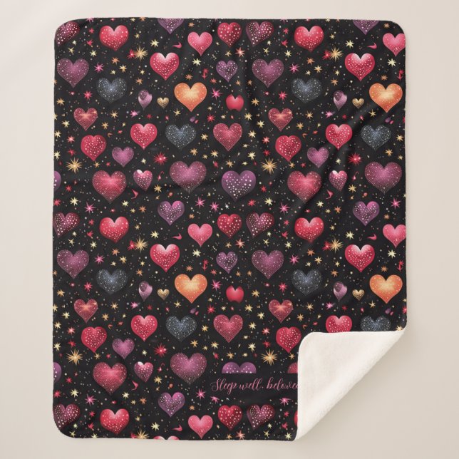 Couverture Sherpa Pink violet faux coeur doré moderne nom personnali (Devant)