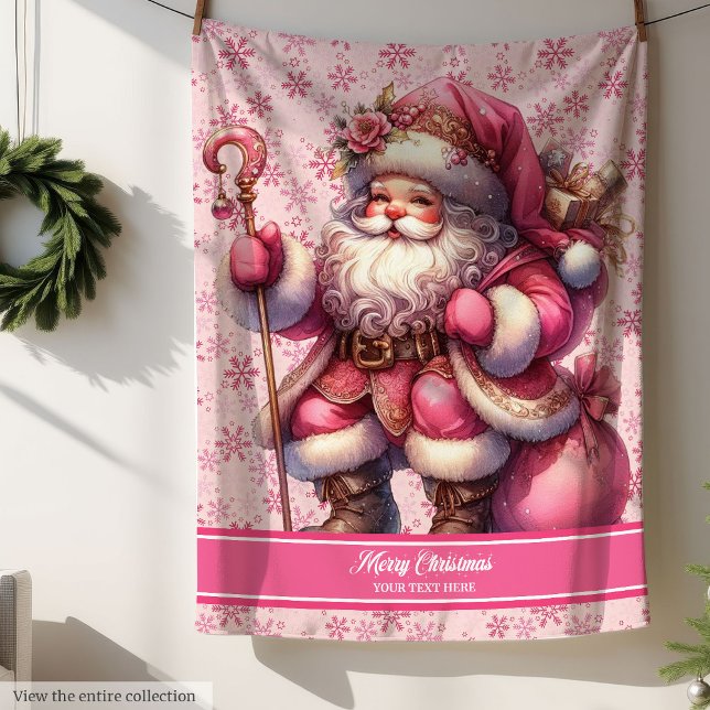 Couverture Sherpa Pinkmas Père Noël Blanket Girls Personnalisé Cosy (Pinkmas Santa Blanket Girls Personalized Cozy Throw)