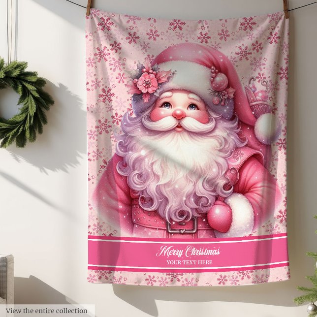 Couverture Sherpa Pinkmas Père Noël personnalisées pour petite fille (Personalized Pinkmas Santa Blanket for Little Girls)