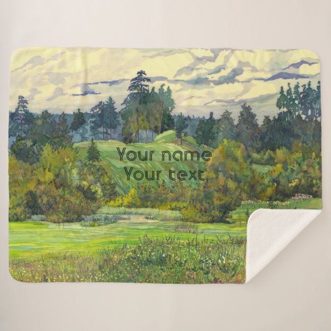 Couverture Sherpa Pins peint aquarelle sur soie (Devant (Horizontal))