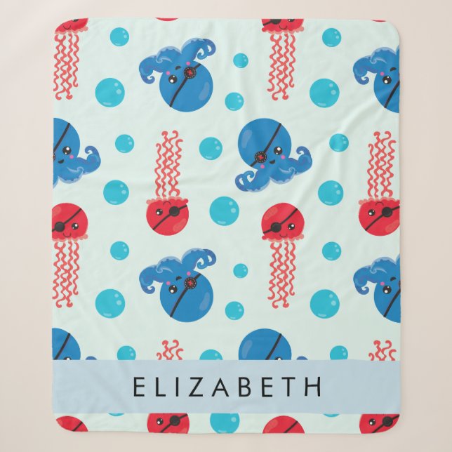 Couverture Sherpa Pirate Octopus, Pirate Jellfish, Mer, Votre Nom (Devant)