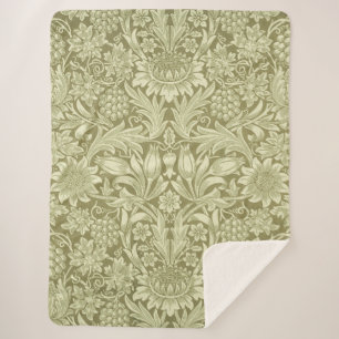 Couverture Sherpa Pissenlit de William Morris Damassé Vintage Olive