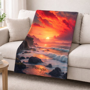 Couverture Sherpa Plage de coucher de soleil sur mesure - Falaises d