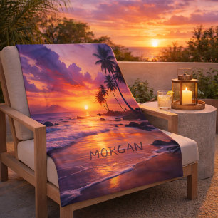 Couverture Sherpa Plage de coucher de soleil tropicale customisée -