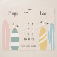 Plage Surfer Twins Milestone Baby Sherpa Blanket
