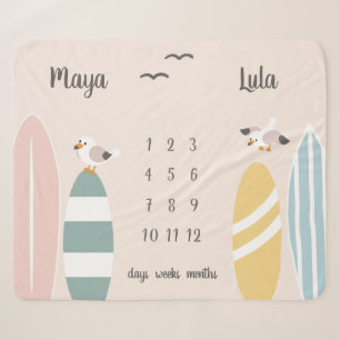 Couverture Sherpa Plage Surfer Twins Milestone Baby Sherpa Blanket
