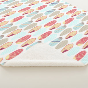 Couverture Sherpa Planche de surf rouge et bleu rétro cool 
