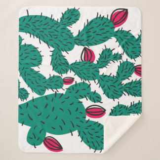 Couverture Sherpa Plante Cactus, motif vintage vert sans couture.