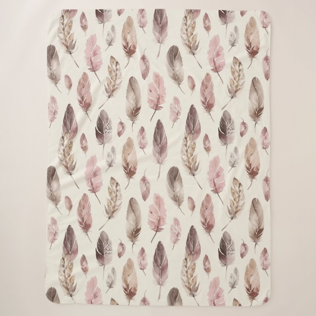 Couverture Sherpa Plumes Brown roses (Devant)