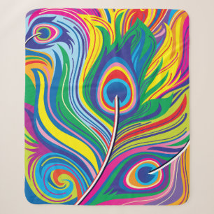 Couverture Sherpa Plumes de paon Art Abstrait