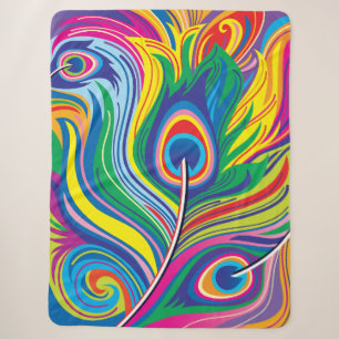 Couverture Sherpa Plumes de paon Art Abstrait