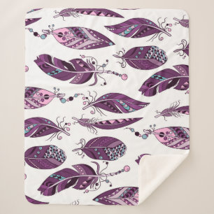 Couverture Sherpa Plumes violettes : Vintage Ornementale sans joint.