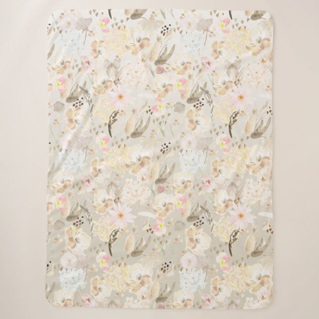 Couverture Sherpa Plutôt neutre abstrait crème rose floral (Devant)