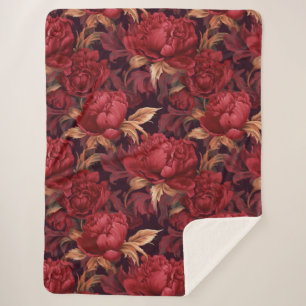 Couverture Sherpa Plutôt profonds pivoines rouges