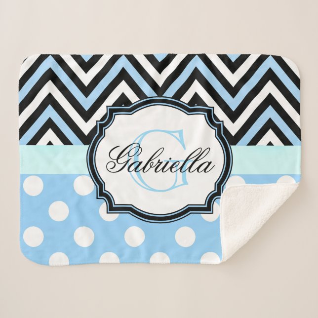 Couverture Sherpa Points Bleus mignons et bandes (Devant (Horizontal))