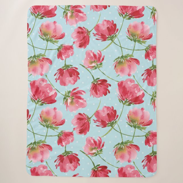 Couverture Sherpa Pois  de fleurs d'aquarelle rouge de Crimson (Devant)