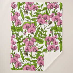 Couverture Sherpa Pois doux et bourdons, rose, vert et blanc