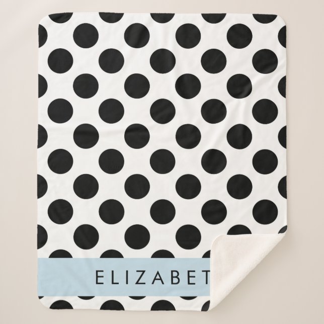 Couverture Sherpa Pois noirs et blancs, pointillés, Votre nom (Devant)