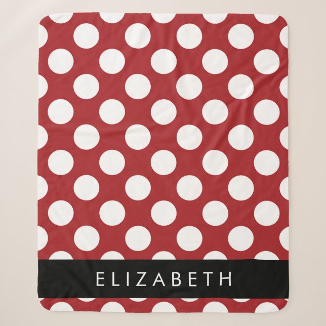 Couverture Sherpa Pois Rouges, Motif Polka Dot, Votre Nom (Devant)