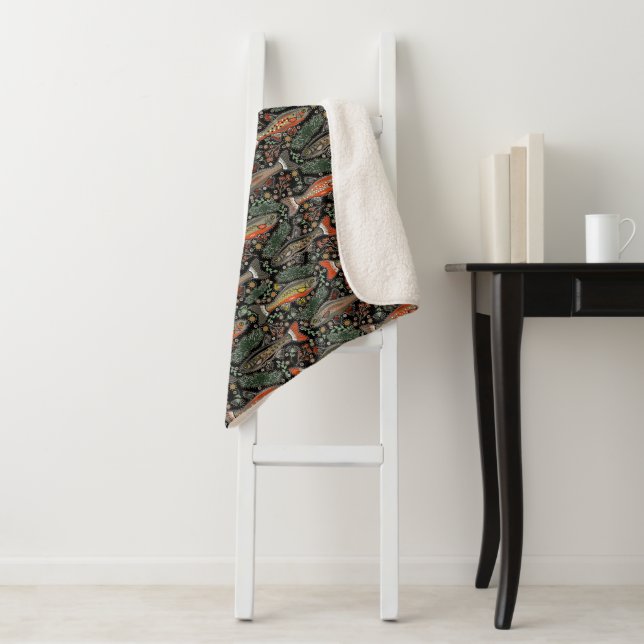 Couverture Sherpa Poisson d'eau douce Stylish Black Grey Orange Gree (En situation)