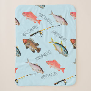 Couverture Sherpa Poisson d'eau salée - Nom du garçon Blanket- Poiss