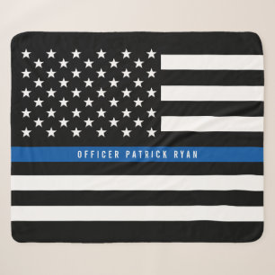 Couverture Sherpa Police Ligne Bleue Mince Drapeau Américain Monogr