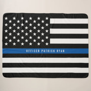 Couverture Sherpa Police Mince Ligne Bleue Américain Drapeau Monogra