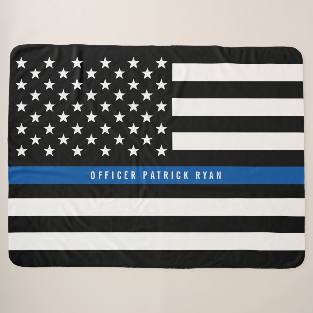 Couverture Sherpa Police Mince Ligne Bleue Américain Drapeau Monogra (Devant (Horizontal))