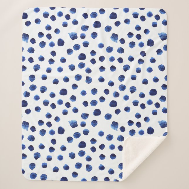 Couverture Sherpa Polka Bleue : Aquarelle Point sans joint. (Devant)