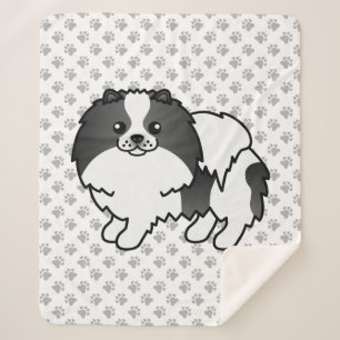 Couverture Sherpa Pomeranian Parti-Coleure Noir Chien de Dessin Anim