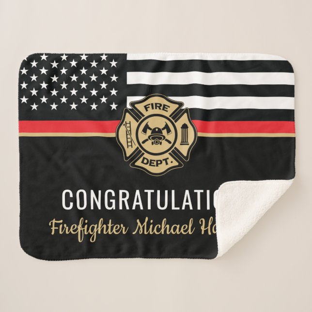 Couverture Sherpa Pompier Fire Academy Red Line Drapeau Graduation (Devant (Horizontal))