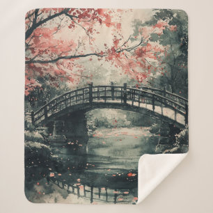 Couverture Sherpa Pont Cherry Blossom Sumi-E Paysage