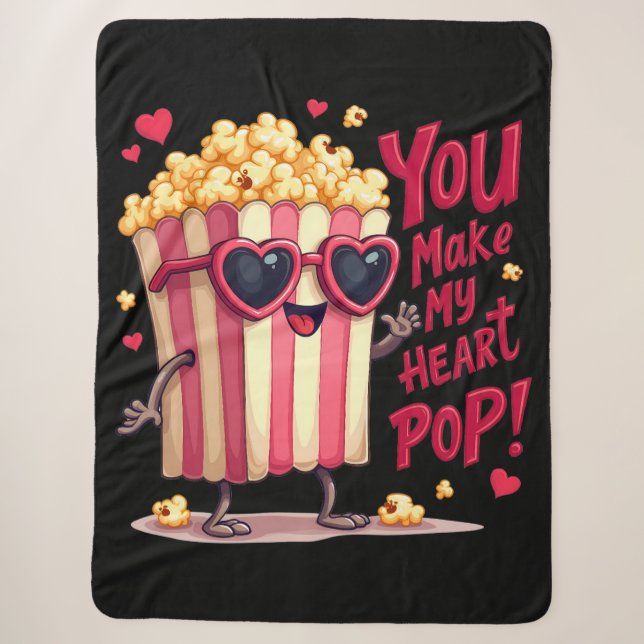 Couverture Sherpa Popcorn Heart Pop Valentine Design (Devant)