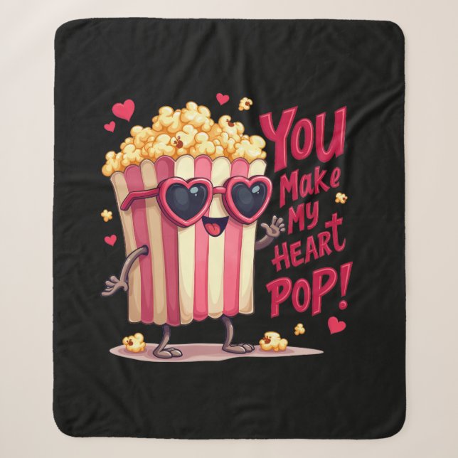 Couverture Sherpa Popcorn Heart Pop Valentine Design (Devant)