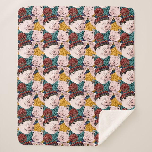 Couverture Sherpa Porcs avec le motif de casquettes (Devant)