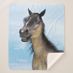 Couverture Sherpa Portrait d'art humoristique de cheval souriant