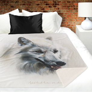 Couverture Sherpa Portrait de loup blanc