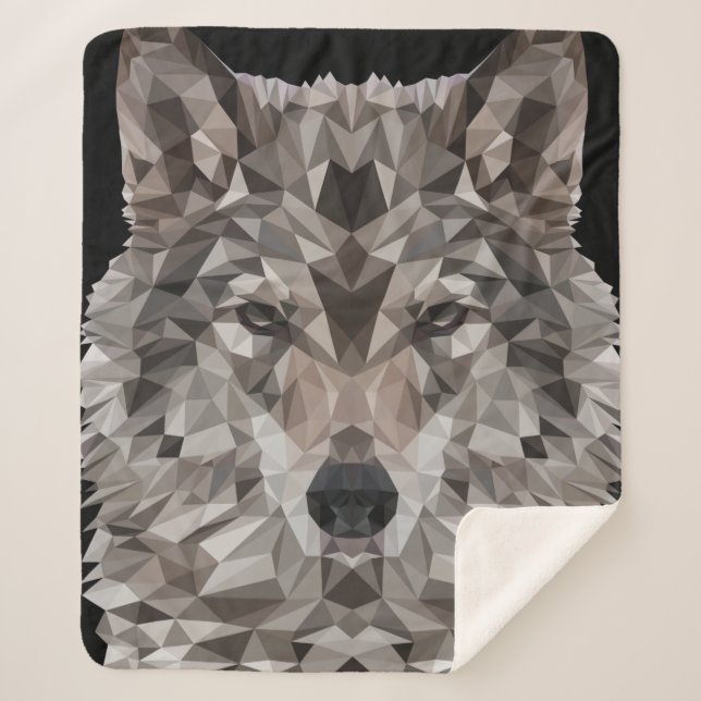 Couverture Sherpa Portrait géométrique du loup gris (Devant)