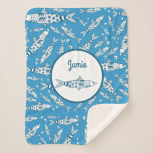 Couverture Sherpa Portugais Lisbonne Sardines Motif Azulejos Bleu