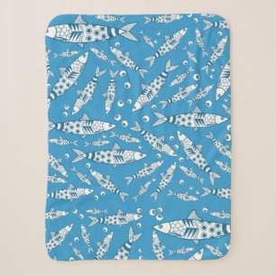 Couverture Sherpa Portugais Lisbonne Sardines Motif Azulejos Bleu