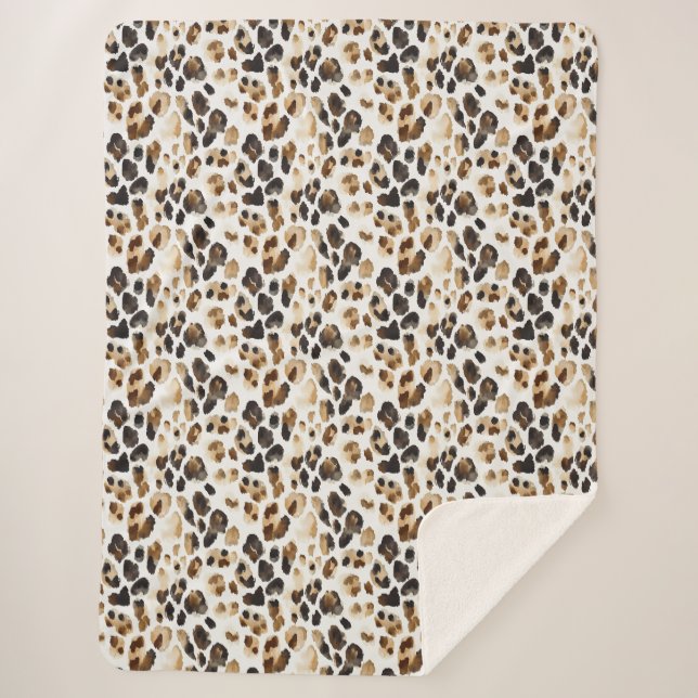 Couverture Sherpa Poster de animal Leopard à crème Brown (Devant)