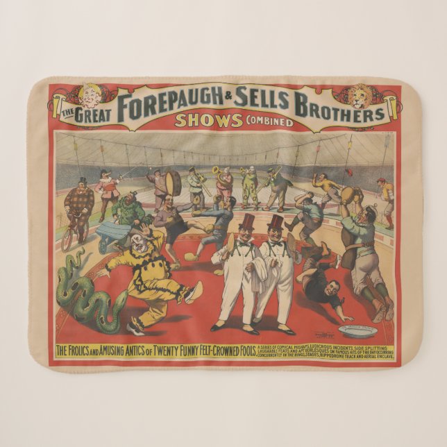 Couverture Sherpa Poster Du Cirque Montrant L'Amusant Antique Des Cl (Devant (Horizontal))