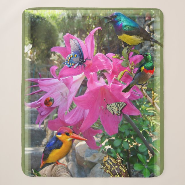 Couverture Sherpa Poster rose - Amaryllis & Kingfisher (Devant)