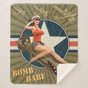 Couverture Sherpa Poster vintage avec une petite fille sur la bombe.