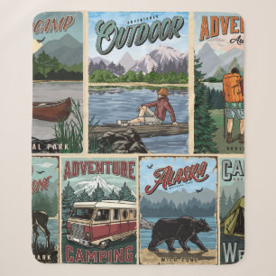 Couverture Sherpa Posters vintage de loisirs en plein air avec canoë